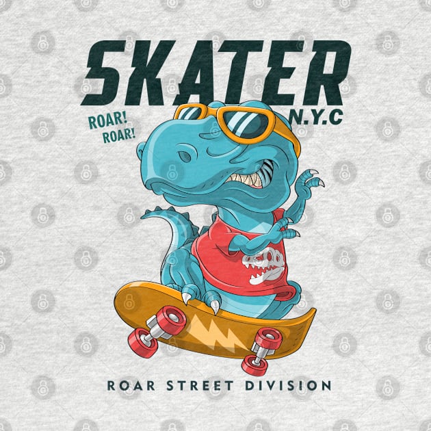 dinosaur playing skateboard by Mako Design 